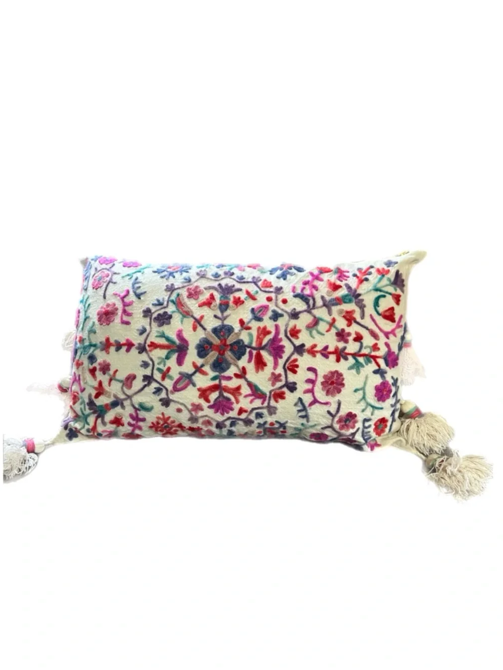 Anthropologie Melika Decoration Pillow Wool Floral Peacock Embroidery Bohemian